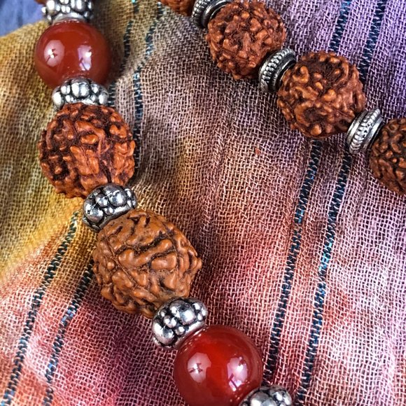 Rudraksha Beads with sterling silver trident and carnelian beads  100.00 - Picture 10 of 16